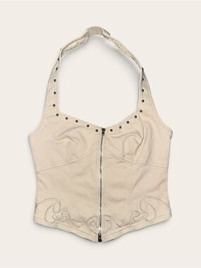 Windsor Cream Halter Zip-Front Corset Top